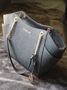 Michael Kors Black Saffiano Leather Tote with Gold Chain Handles